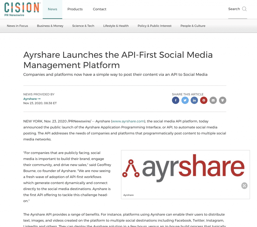 Ayrshare API First Social Media