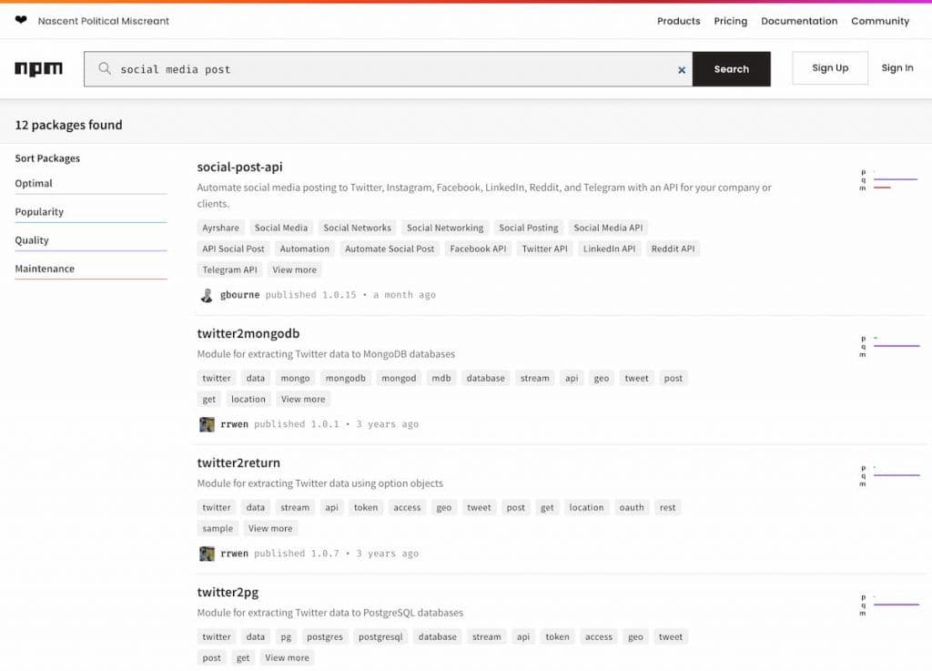 NPM Social Media API