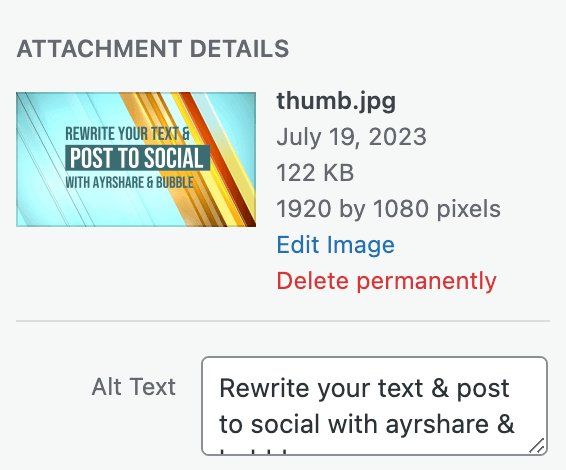 An example of alt text in WordPress.