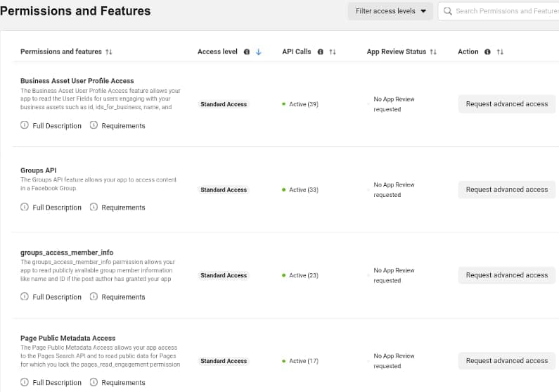 Facebook API permission approvals